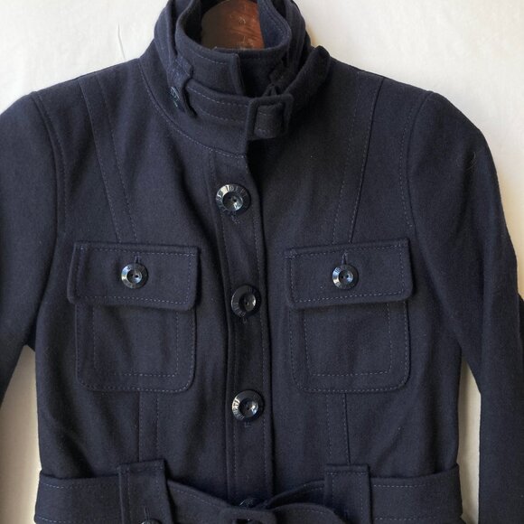 Womens Navy Blue Wool Trench Coat Peacoat Jacket Size Small S Made in Ukraine - Picture 6 of 16